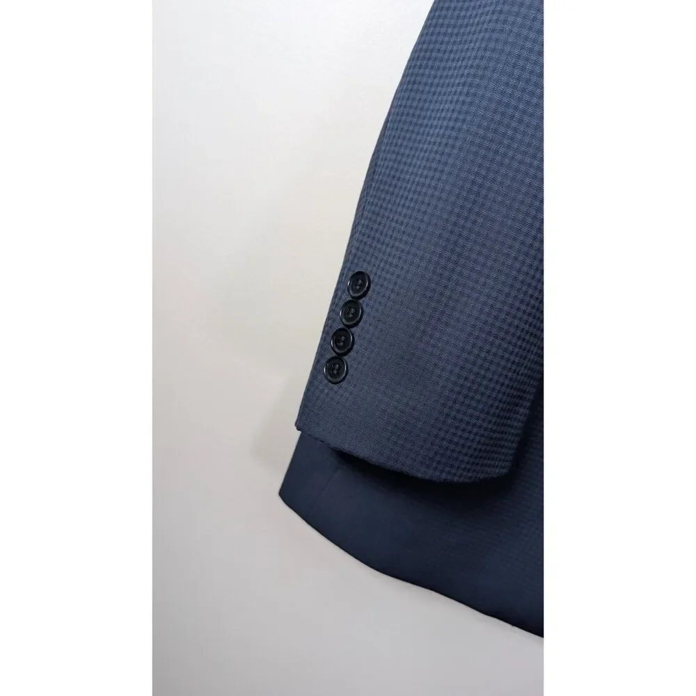 Turnbury 44R Navy Micro Check 100% Wool Sport Coat Blazer Old Money Preppy